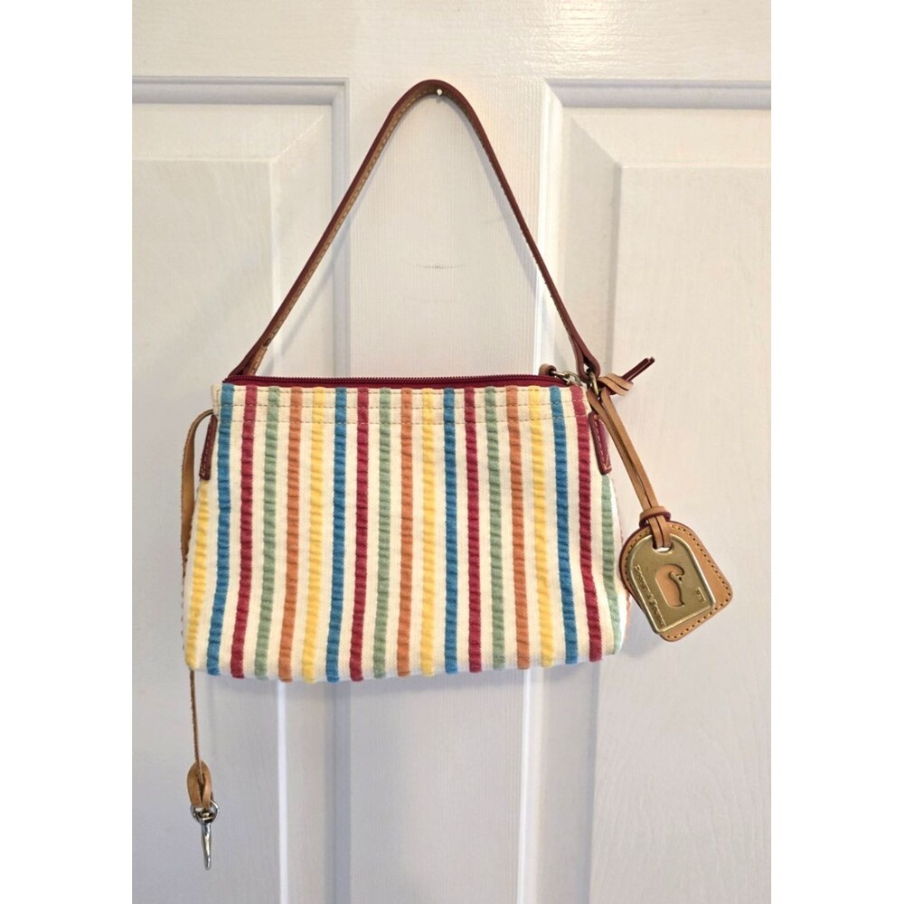 Dooney & Bourke Shoulder Bag Striped Seersucker Satchel Purse Timeless Y2K VTG
